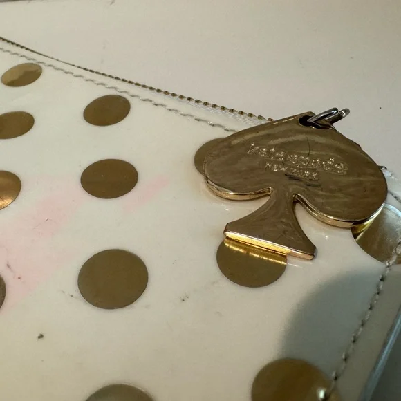 Kate Spade Patent Leather Ivory/Gold Polka Dot Case Bag Pouch Clutch - Picture 3 of 5